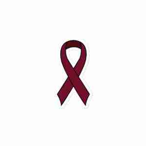 A crimson awareness ribbon.