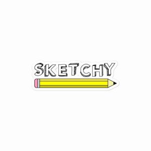 A sticker of a yellow pencil with a pink eraser. Text above reads "Sketchy".