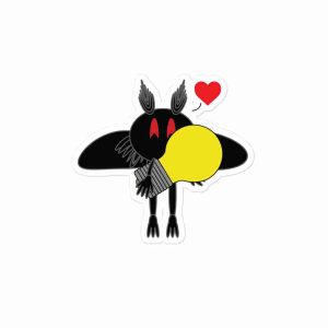 A sticker of Mothew Mann hugging a lightbulb, with a heart rising from him.