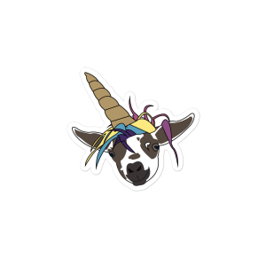 A sticker of Oslo the goat as a unicorn.