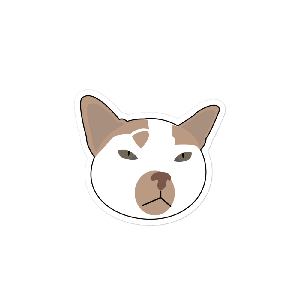 A sticker of Tabor the cat scowling.