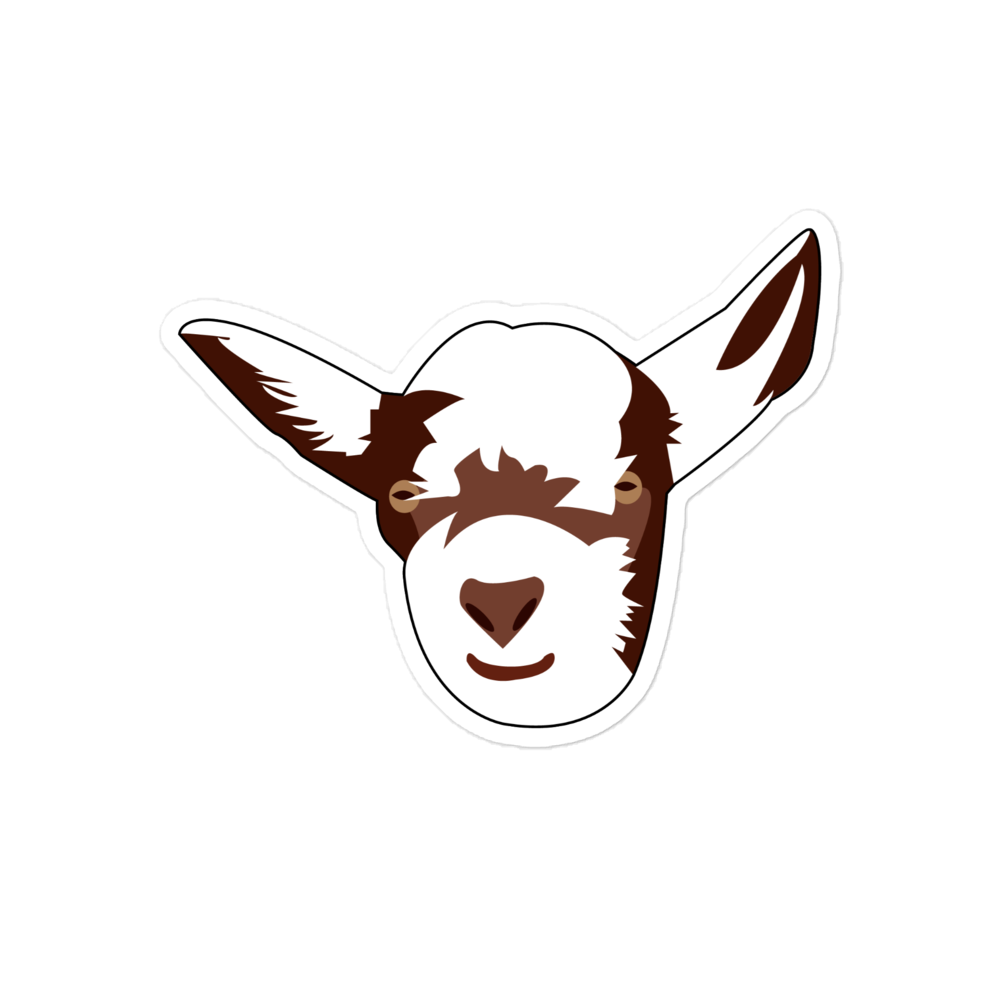 A sticker of Mousse the goat as a baby.